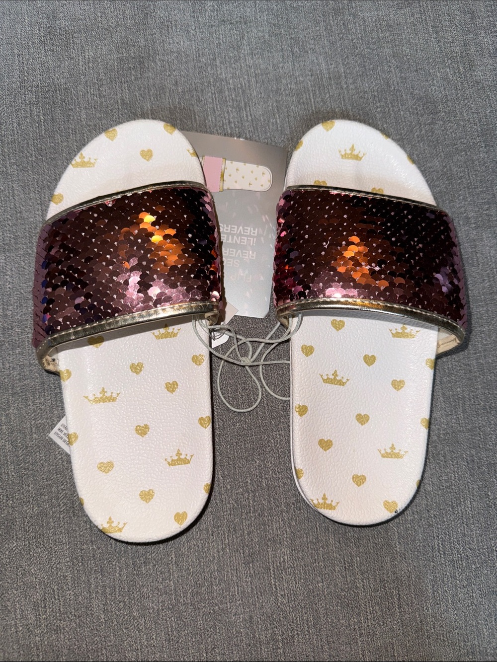Disney Store Girls Pink/Gold Sequin Slide Sandals